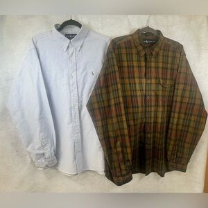 Lot of 2 Polo Ralph Lauren Shirts XL Striped‎ Button Down Classic Fit Plaid D26